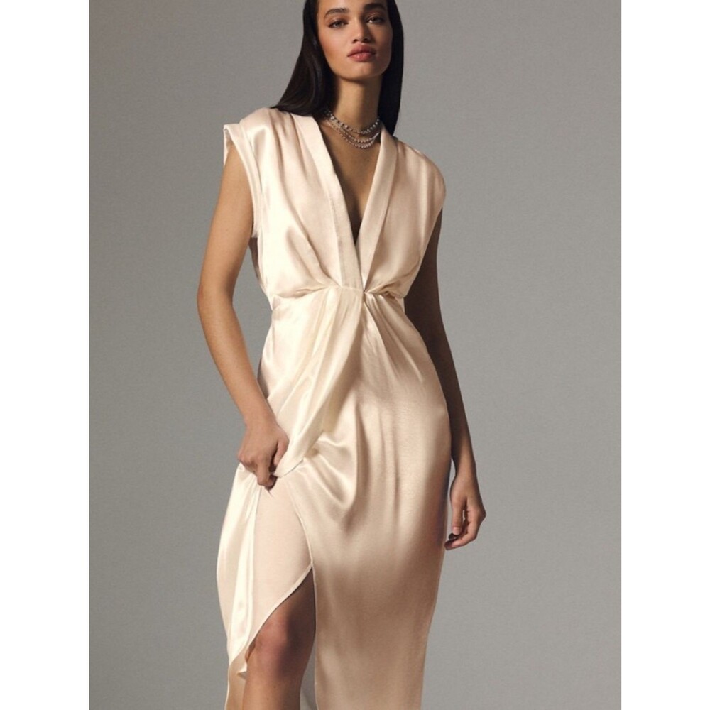 Anthropologie Sleeveless V-Neck Twist-Front Dress